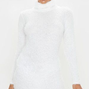 Ivory Eyelash Cowl Neck Bodycon Jumper Dress